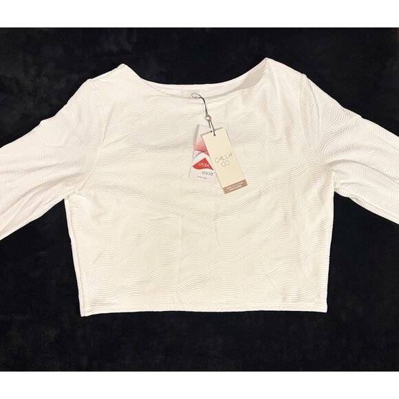 Cala Womens XL Cropped Rashguard Pure White Waves Long Sleeve Shirt New With Tag - Picture 1 of 4